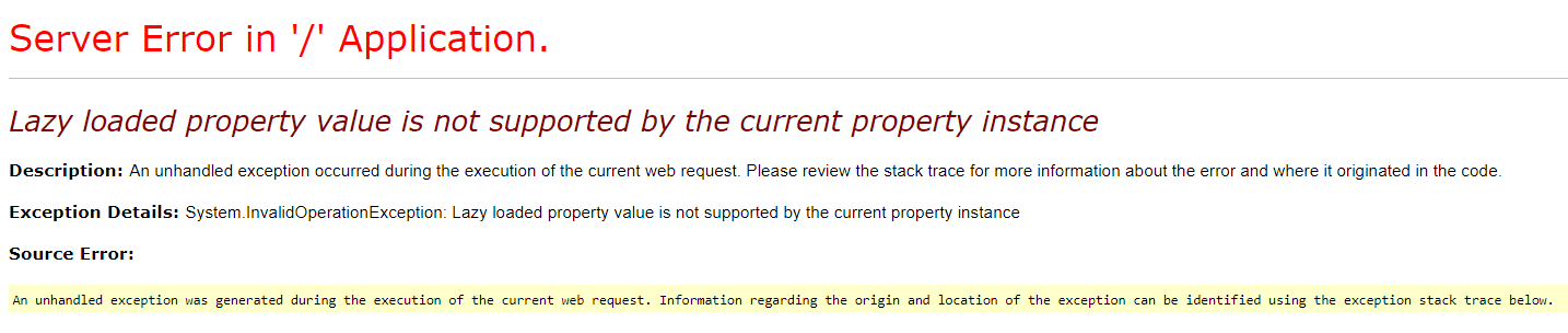 How to fix the property lazy loading error in Optimizely